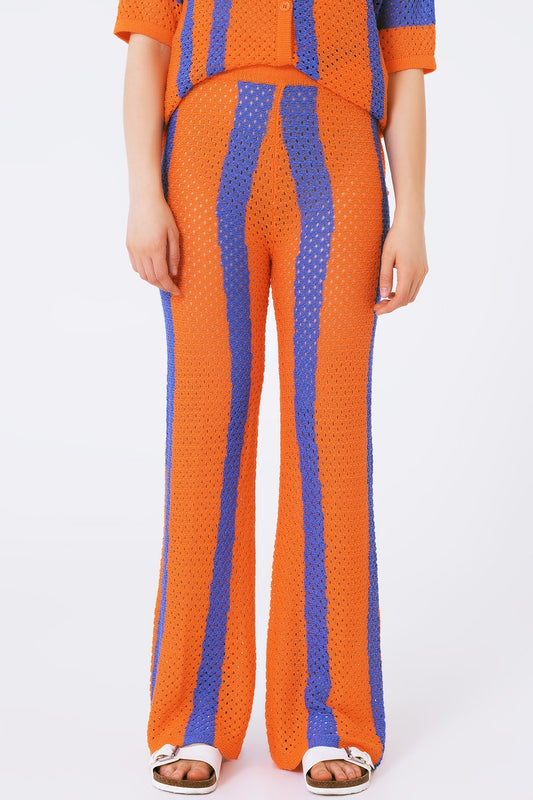 Orange striped crochet pants | Just Cool Beans — pants | bottoms