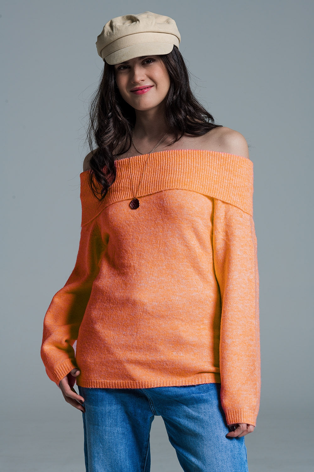 Orange sweater with boat neckline | Just Cool Beans — sweaters | tops