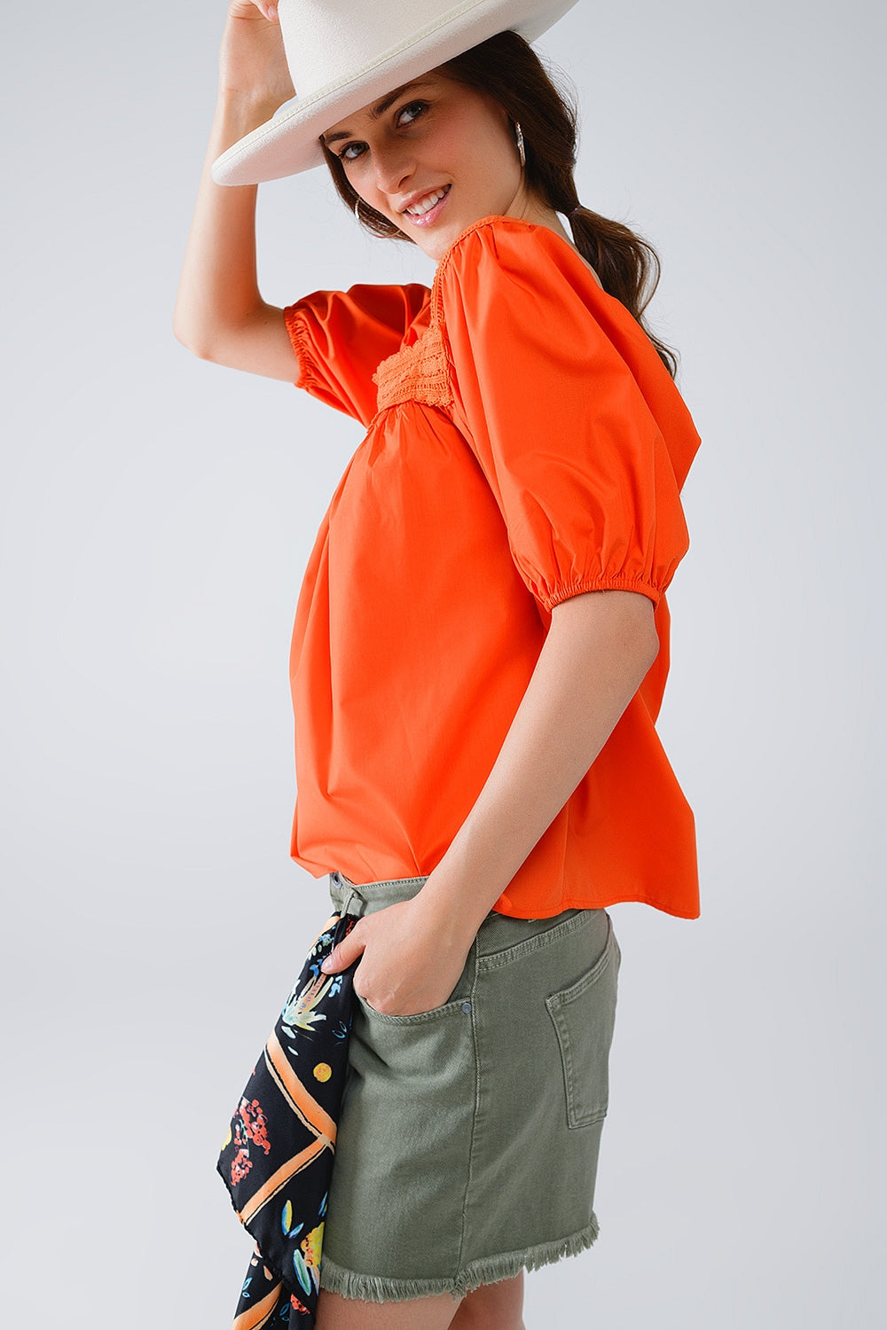 Orange top with square neckline and short sleeves | Just Cool Beans — tops | bottoms