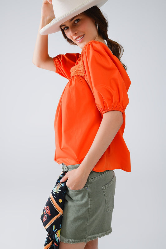 Orange top with square neckline and short sleeves | Just Cool Beans — tops | bottoms