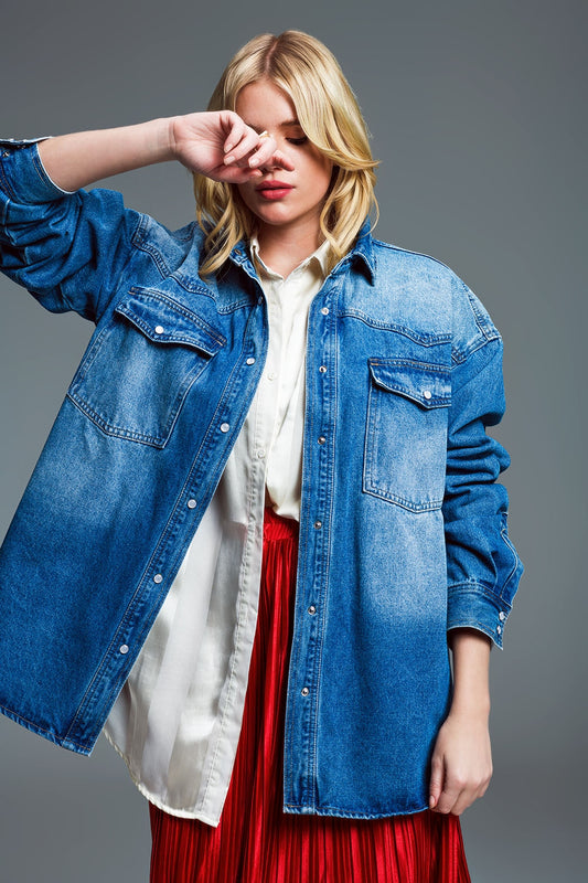 Oversized cargo style denim jacket in medium wash. | Just Cool Beans — coats and jackets | jackets
