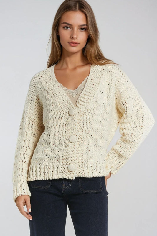 Oversized chunky knit cardigan in cream with sequin detail | Just Cool Beans — sweaters | tops