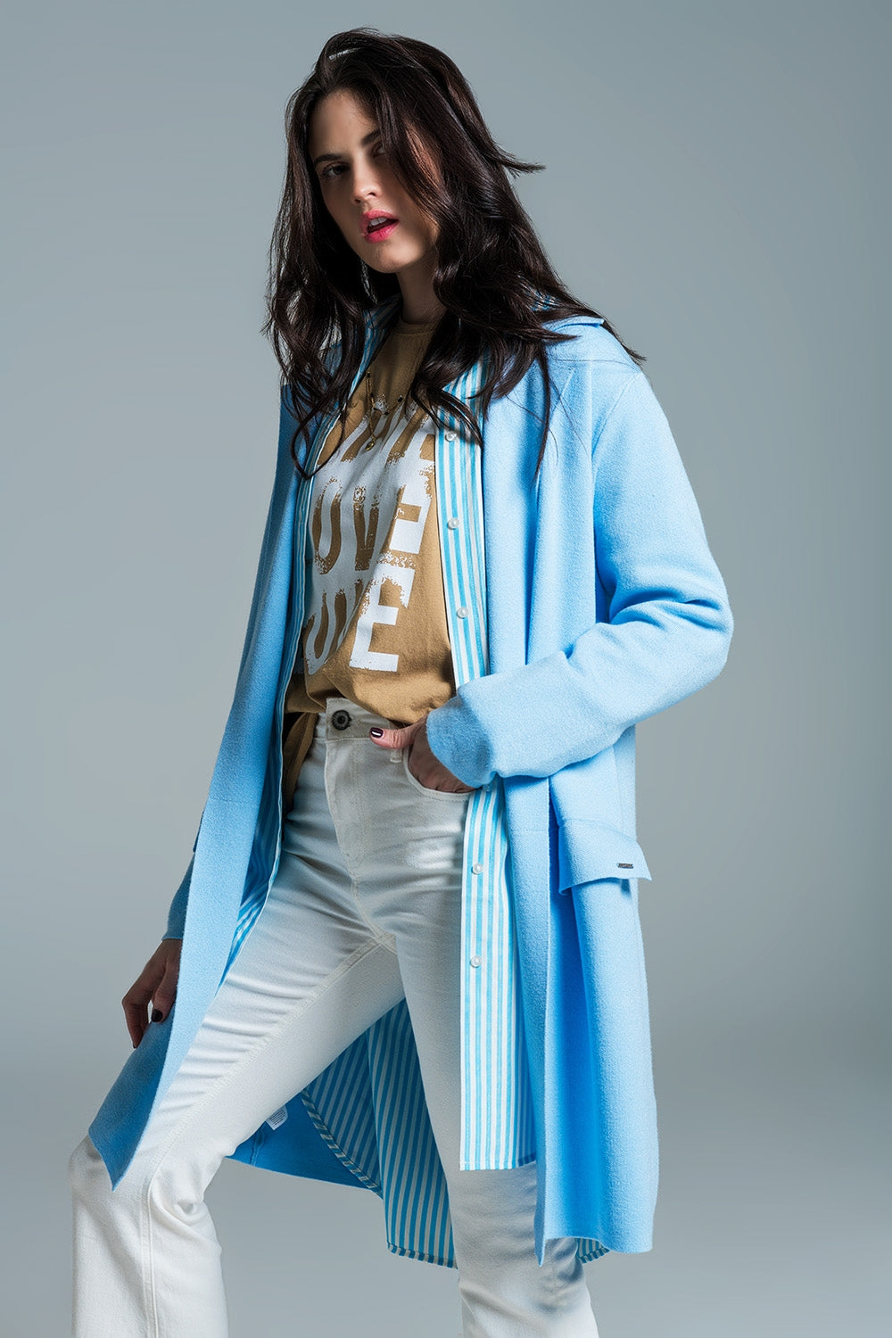Oversized collar maxi cardigan in baby blue | Just Cool Beans — sweaters | tops