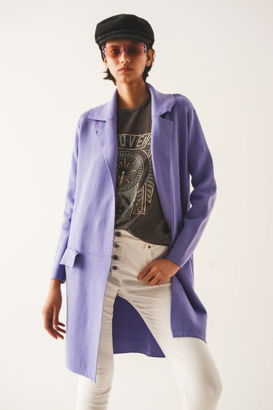 Oversized collar maxi cardigan in purple | Just Cool Beans — sweaters | tops