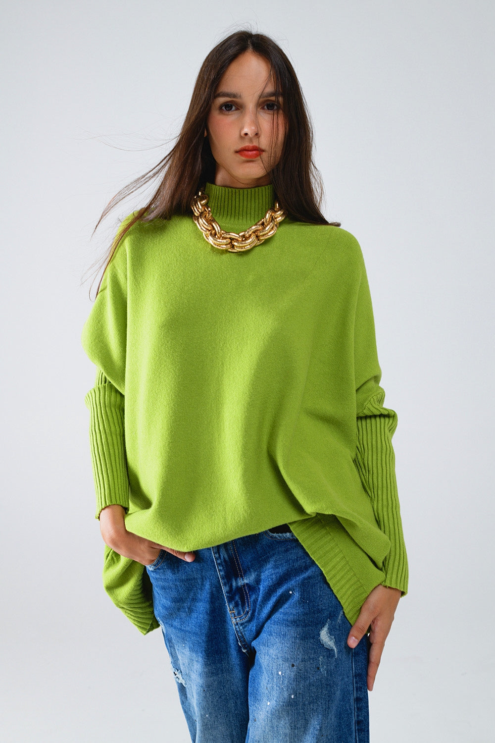 Oversized cozy green sweater with ribbed sleeves | Just Cool Beans — sweaters | tops