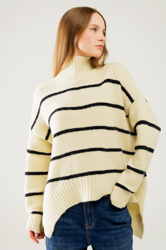 Oversized cream sweater with black stripes | Just Cool Beans — sweaters | tops