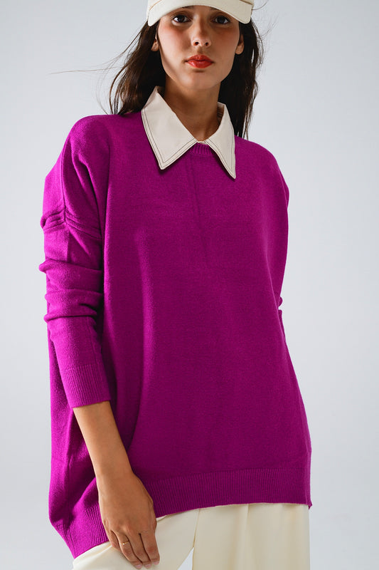 Oversized crew neck long sleeve sweater in fuchsia | Just Cool Beans — sweaters | tops