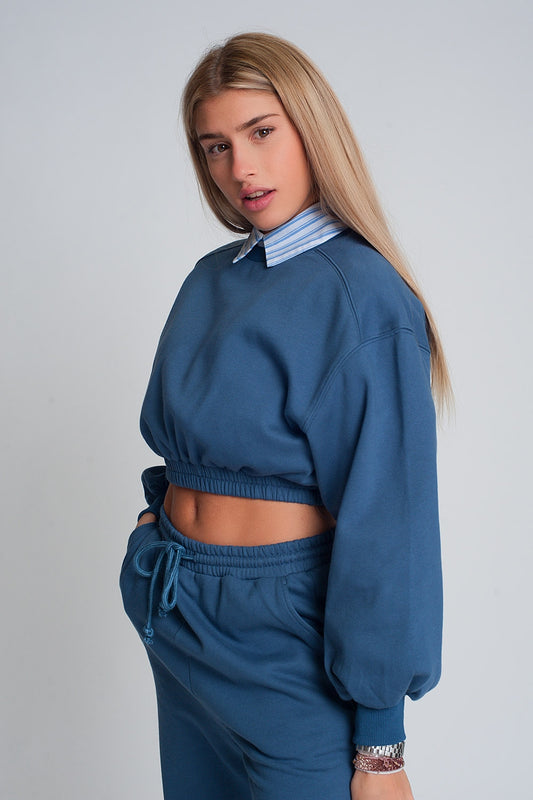 Oversized cropped sweatshirt in blue | Just Cool Beans — sweaters | tops