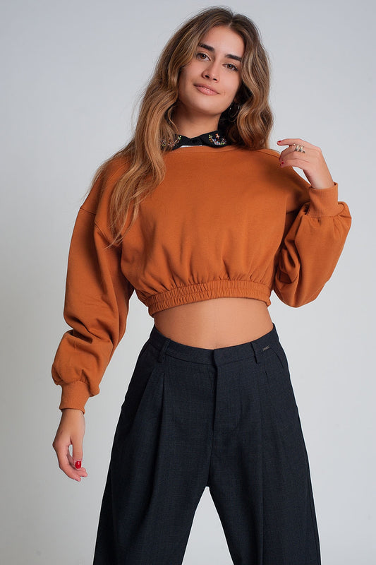 Oversized cropped sweatshirt in camel | Just Cool Beans — sweaters | tops