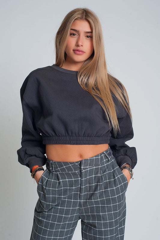 Oversized cropped sweatshirt in dark grey | Just Cool Beans — sweaters | tops