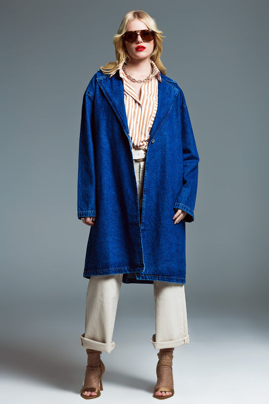 Oversized denim coat with wide collar in mid wash | Just Cool Beans — coats and jackets | jackets