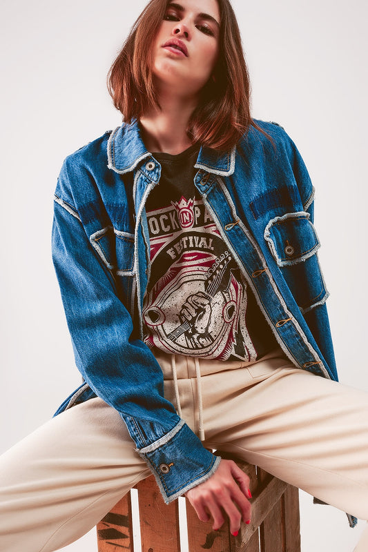 Oversized denim shacket with contour seam detail in mid wash | Just Cool Beans — coats and jackets | jackets