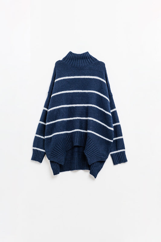 Oversized navy sweater with white stripes | Just Cool Beans — sweaters | tops