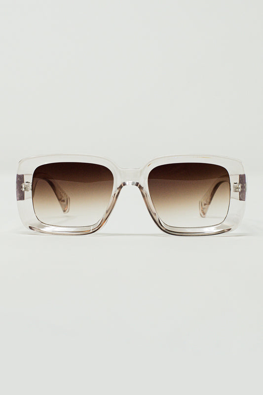 Q2 Oversized Rectangular Sunglasses in Transparent White