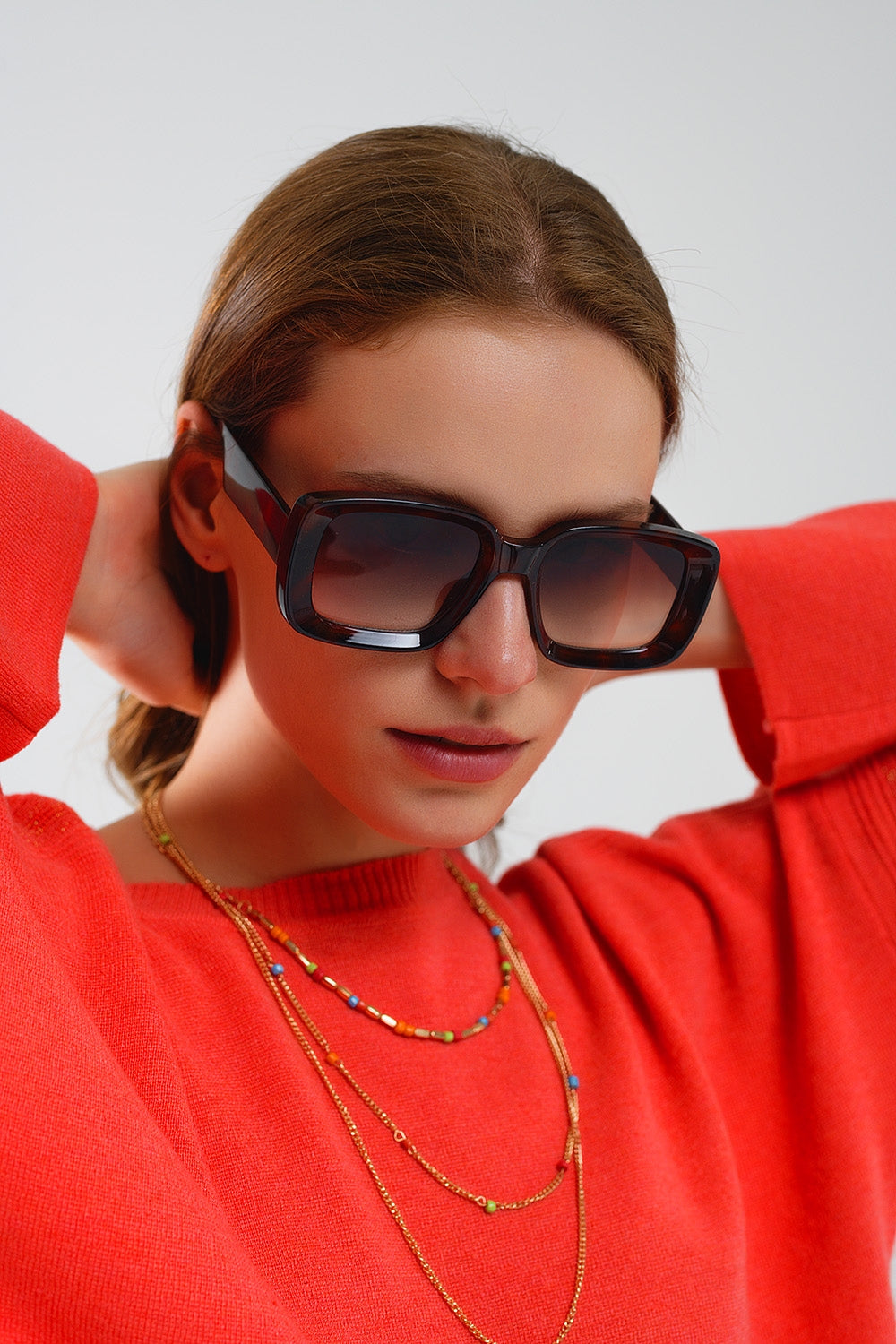 Oversized rectangular sunglasses with wide frame in brown | Just Cool Beans