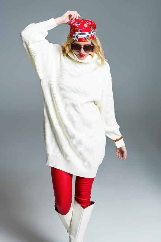 Oversized ribbed knit dress with turtle neck in cream | Just Cool Beans — dresses