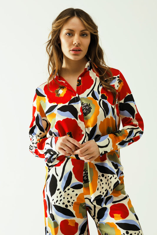 Oversized shirt with poppies designs and button closure | Just Cool Beans — shirts | nan