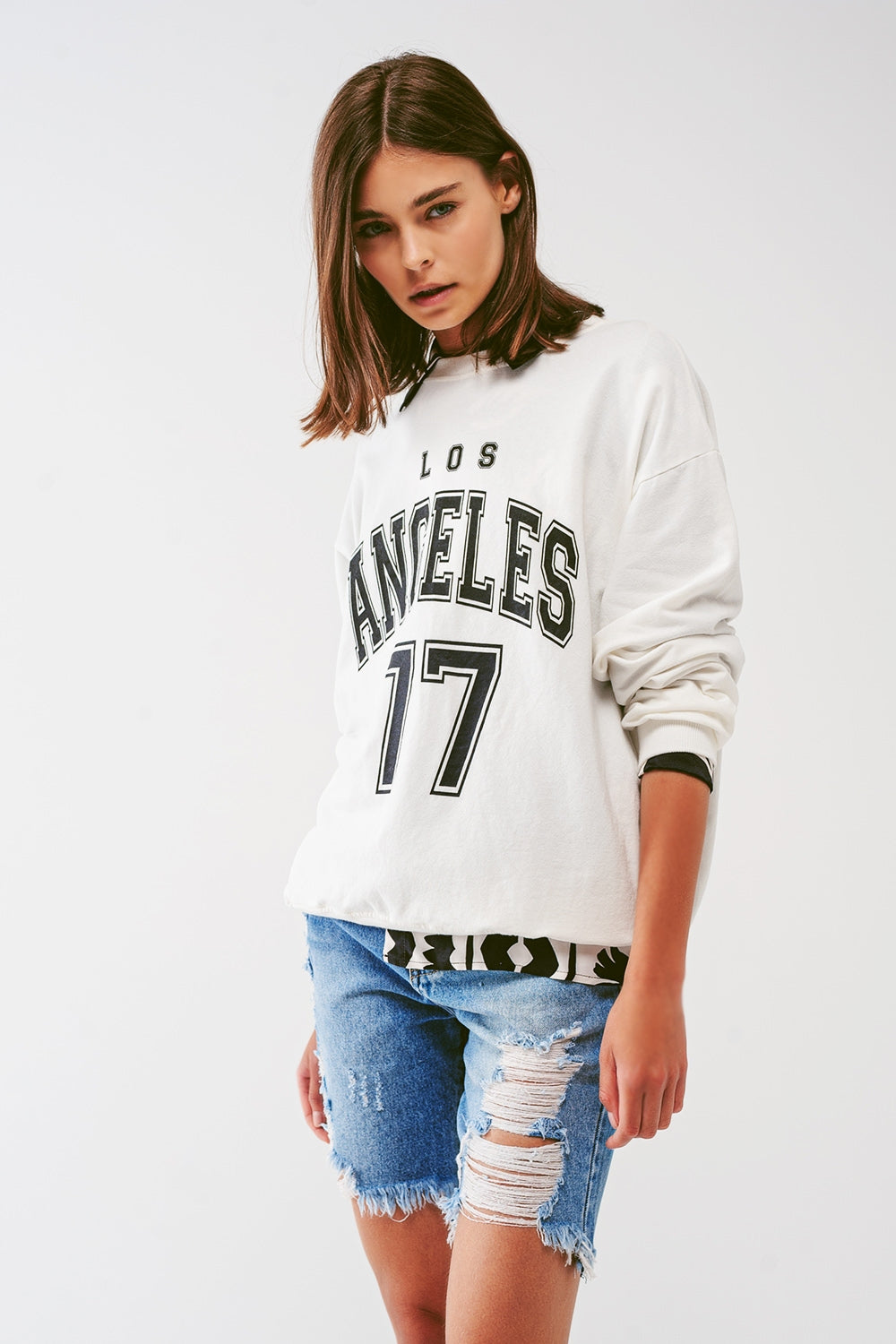 Oversized sweat with los angeles text in white | Just Cool Beans — sweaters | tops