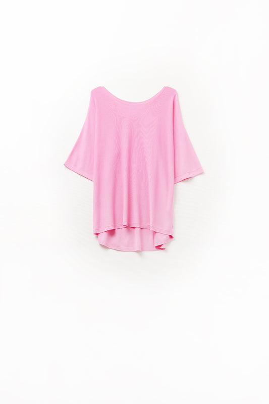 Oversized sweater in fuchsia with elbow-length sleeves | Just Cool Beans — sweaters | tops
