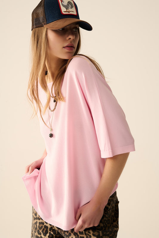 Oversized sweater in pink with elbow-length sleeves | Just Cool Beans — sweaters | tops
