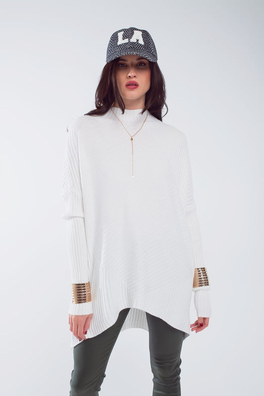 Oversized white sweater with stripes details | Just Cool Beans — sweaters | tops