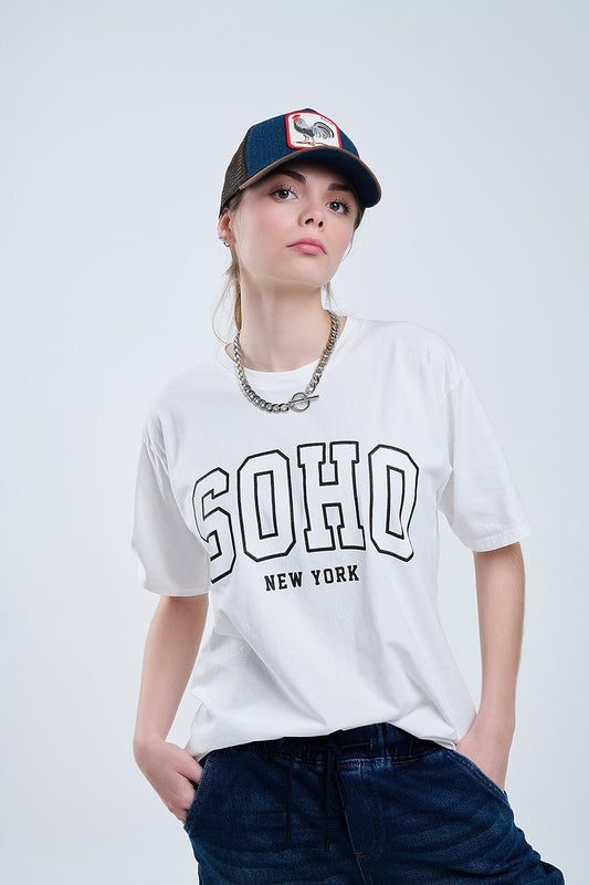 Oversized white t-shirt with soho new york at the front | Just Cool Beans — tops