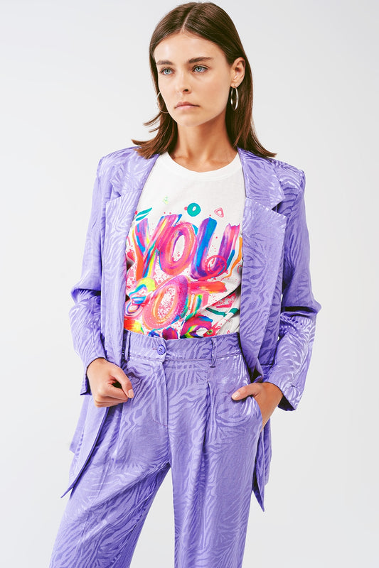 Oversized zebra print blazer in purple | Just Cool Beans — coats and jackets | jackets