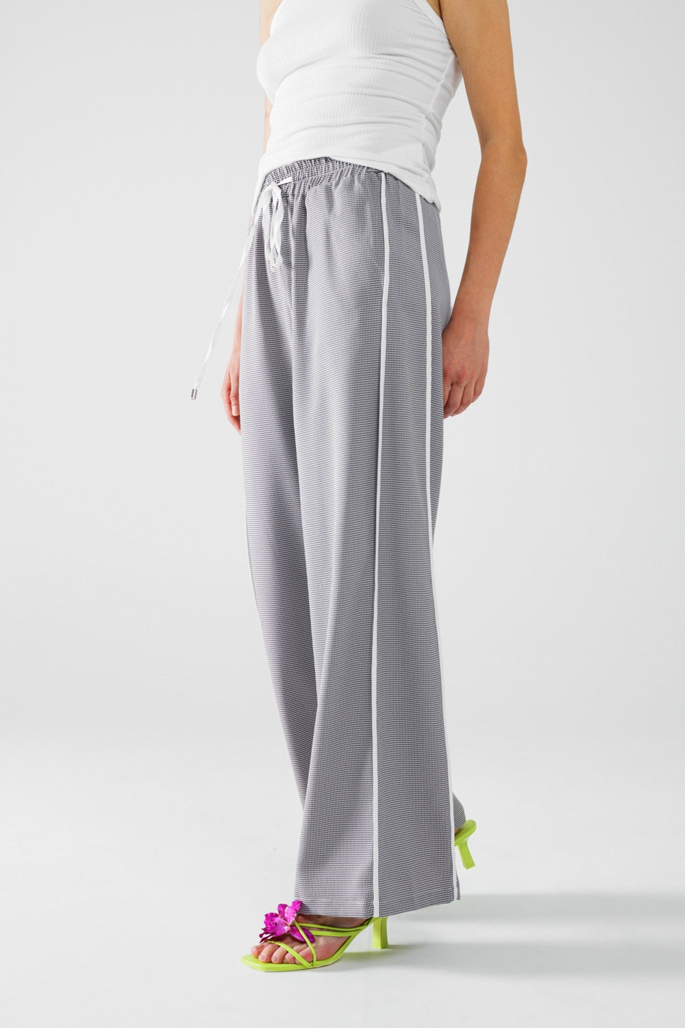 Palazzo black and white gingham pants with drawstring | Just Cool Beans — pants | bottoms