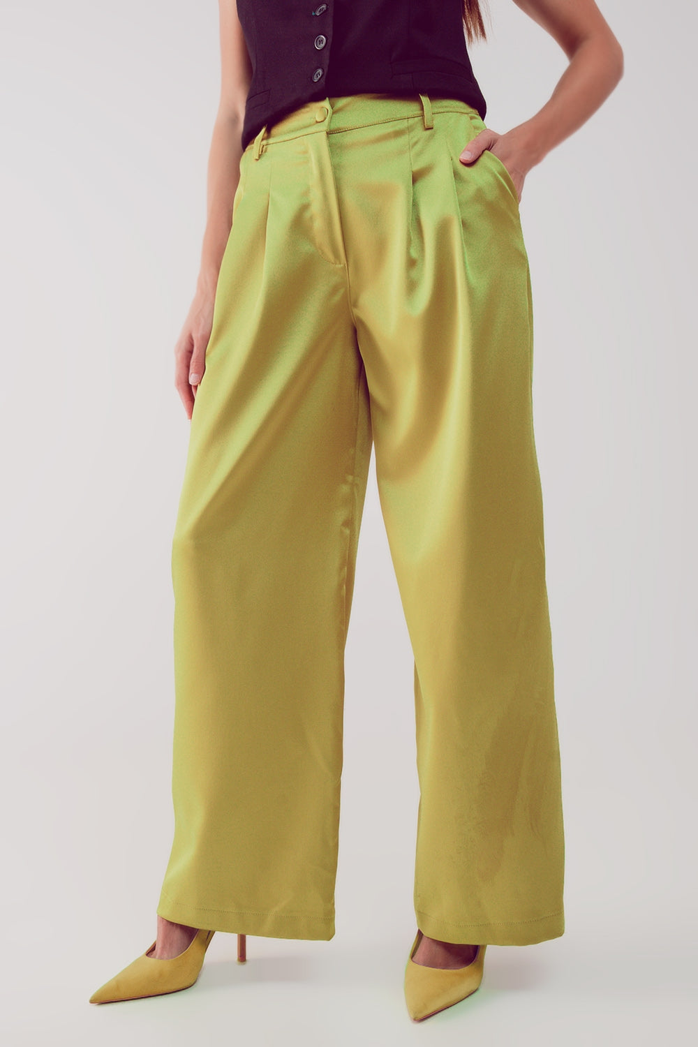 Palazzo pleated pants in acid lime | Just Cool Beans — pants | bottoms