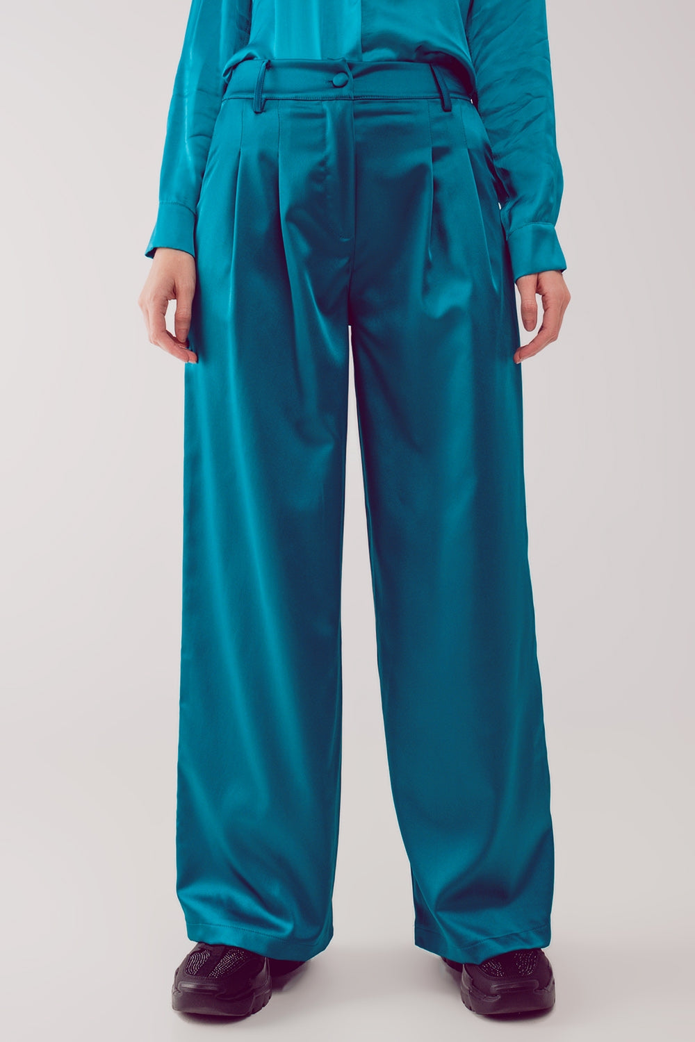 Palazzo pleated pants in turquoise | Just Cool Beans — pants | bottoms
