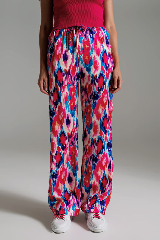 Palazzo style pants in abstract pink and blue print | Just Cool Beans — pants | bottoms