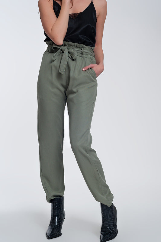 Pants with tie waist in green | Just Cool Beans — pants | bottoms