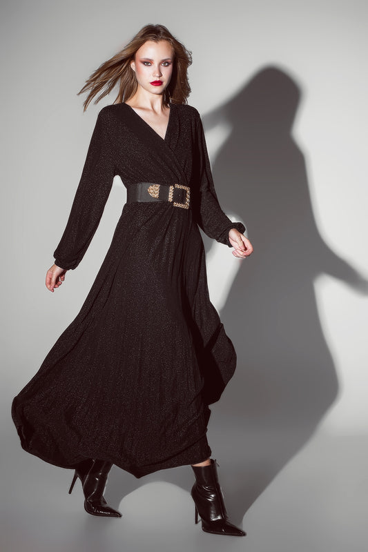 Party long sleeve maxi dress with glitter in black | Just Cool Beans — dresses