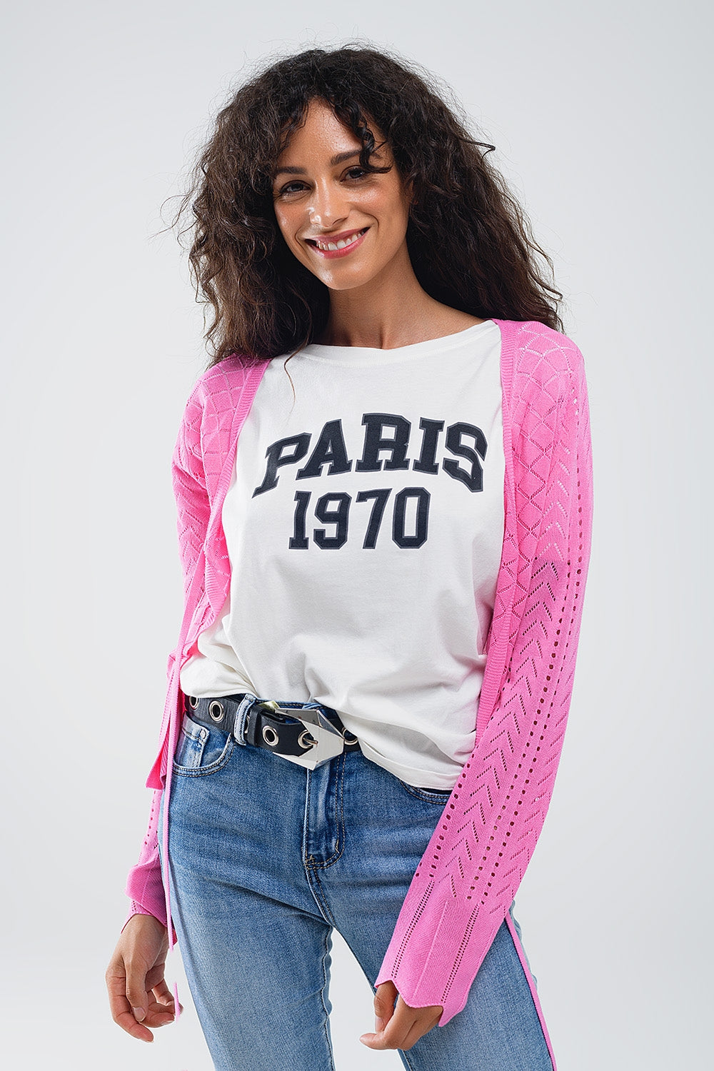 Pink cardigan with argyle print and tie closing | Just Cool Beans — sweaters | tops