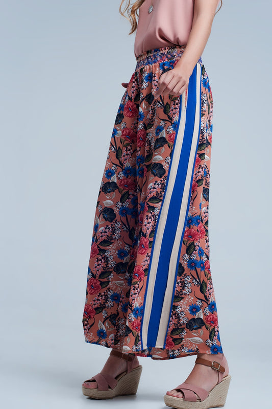Pink floral pants with side stripe | Just Cool Beans — pants | bottoms