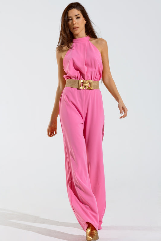 Pink jumpuits with top crossed and high collar | Just Cool Beans — dresses
