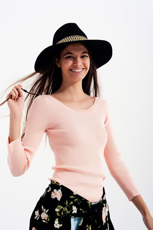 Pink knitted wide neck sweater | Just Cool Beans — sweaters | tops