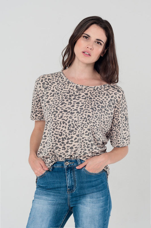 Pink leopard oversized t-shirt with lace up back detail | Just Cool Beans — shirts | tops