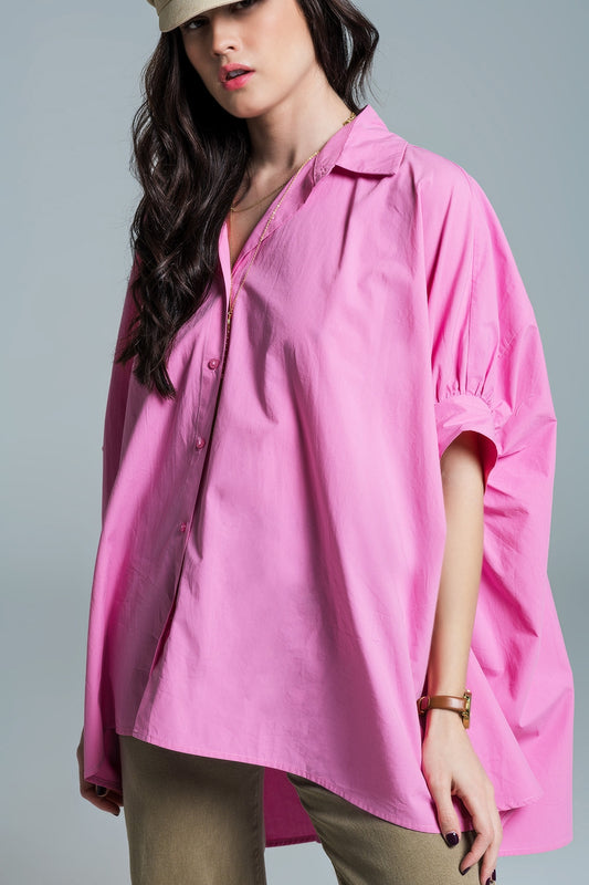 Pink oversized blouse with short sleeves | Just Cool Beans — shirts | bottoms