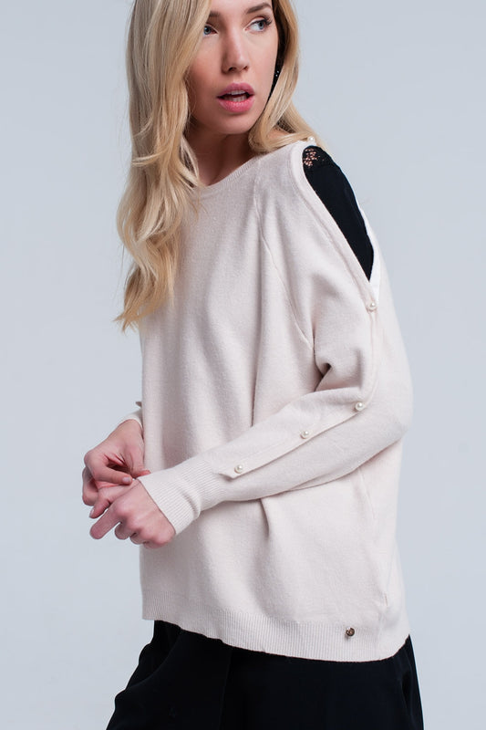Pink pale knitted sweater with pearl detail | Just Cool Beans — sweaters | tops