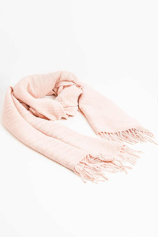 Pink scarf in soft and fluffy fabric with fringes | Just Cool Beans