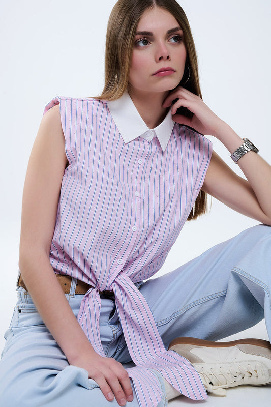 Pink sleeveless crop top with front knot | Just Cool Beans — shirts | tops