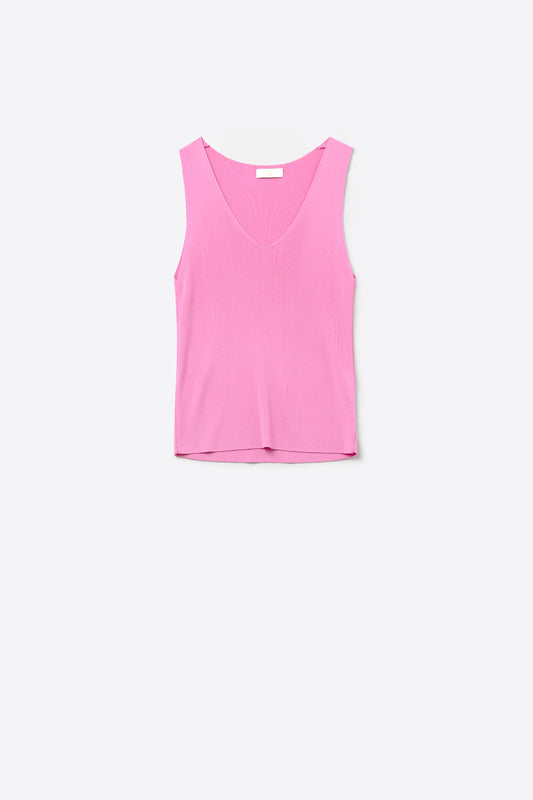 Pink sleeveless fine knitted top with v-neck | Just Cool Beans — sweaters | tops