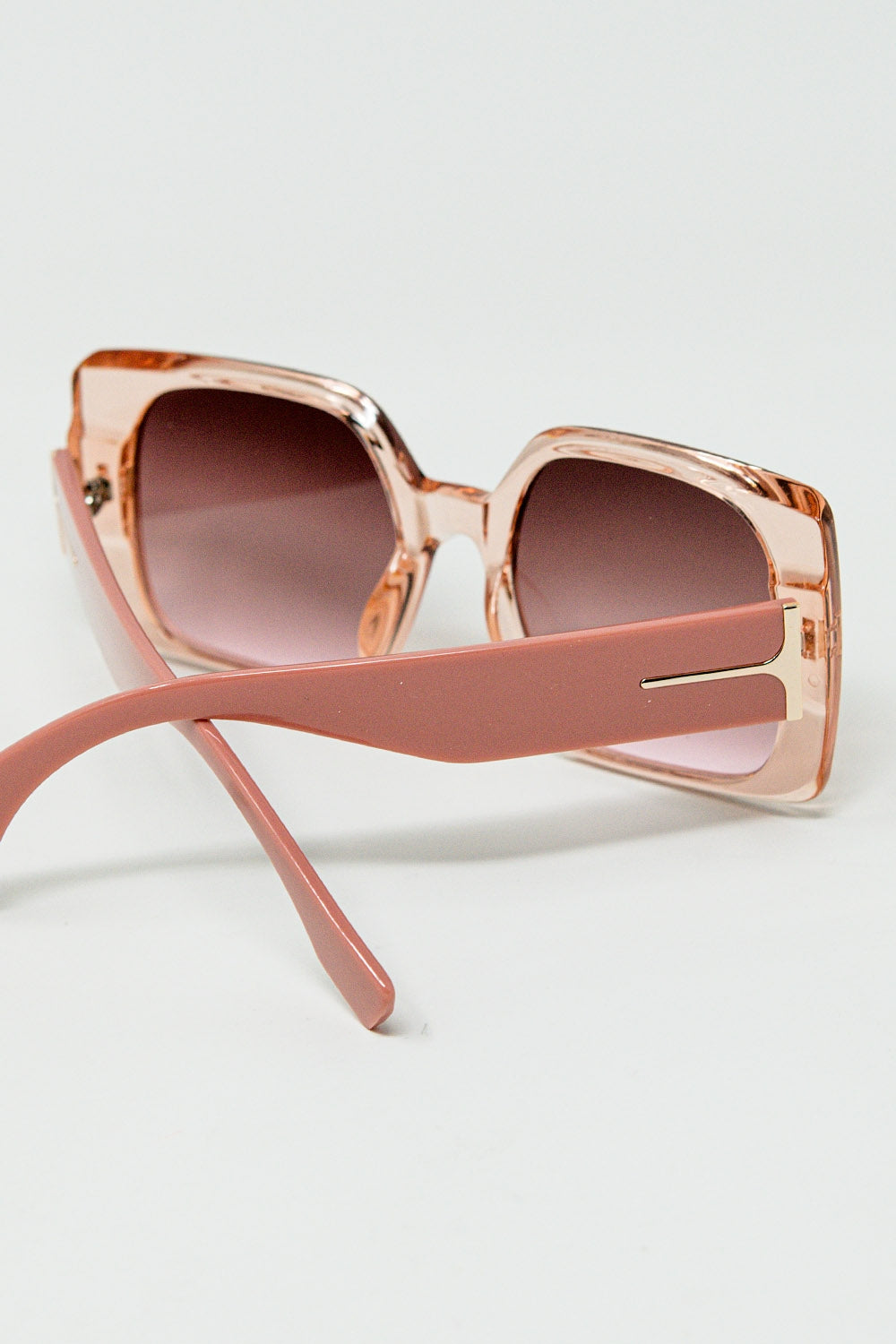 Pink square sunglasses with gold detail on the side | Just Cool Beans