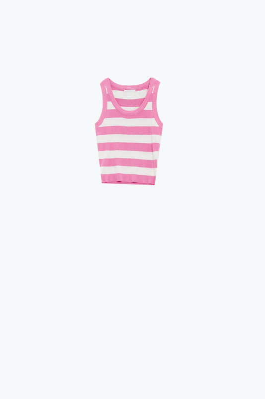 Pink tank top with wide stripes in white | Just Cool Beans — sweaters | tops