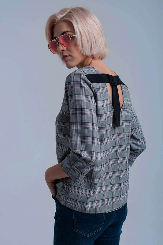 Pink tartan pattern top with ribbons | Just Cool Beans — shirts | tops