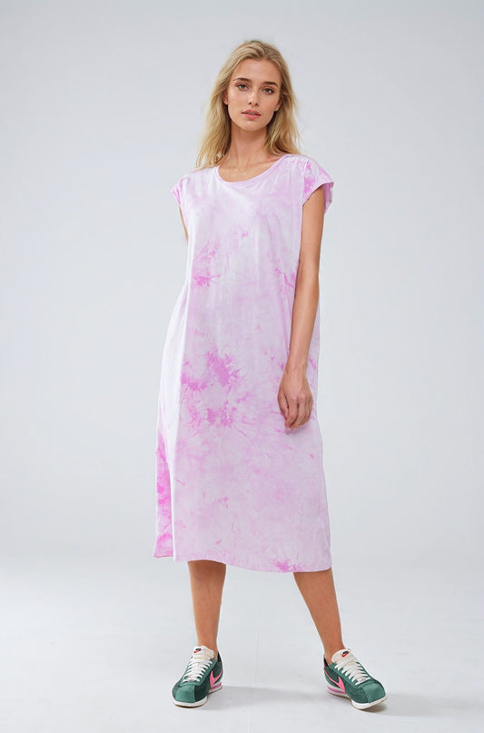 Pink tie dye midi shirt dress | Just Cool Beans — dresses