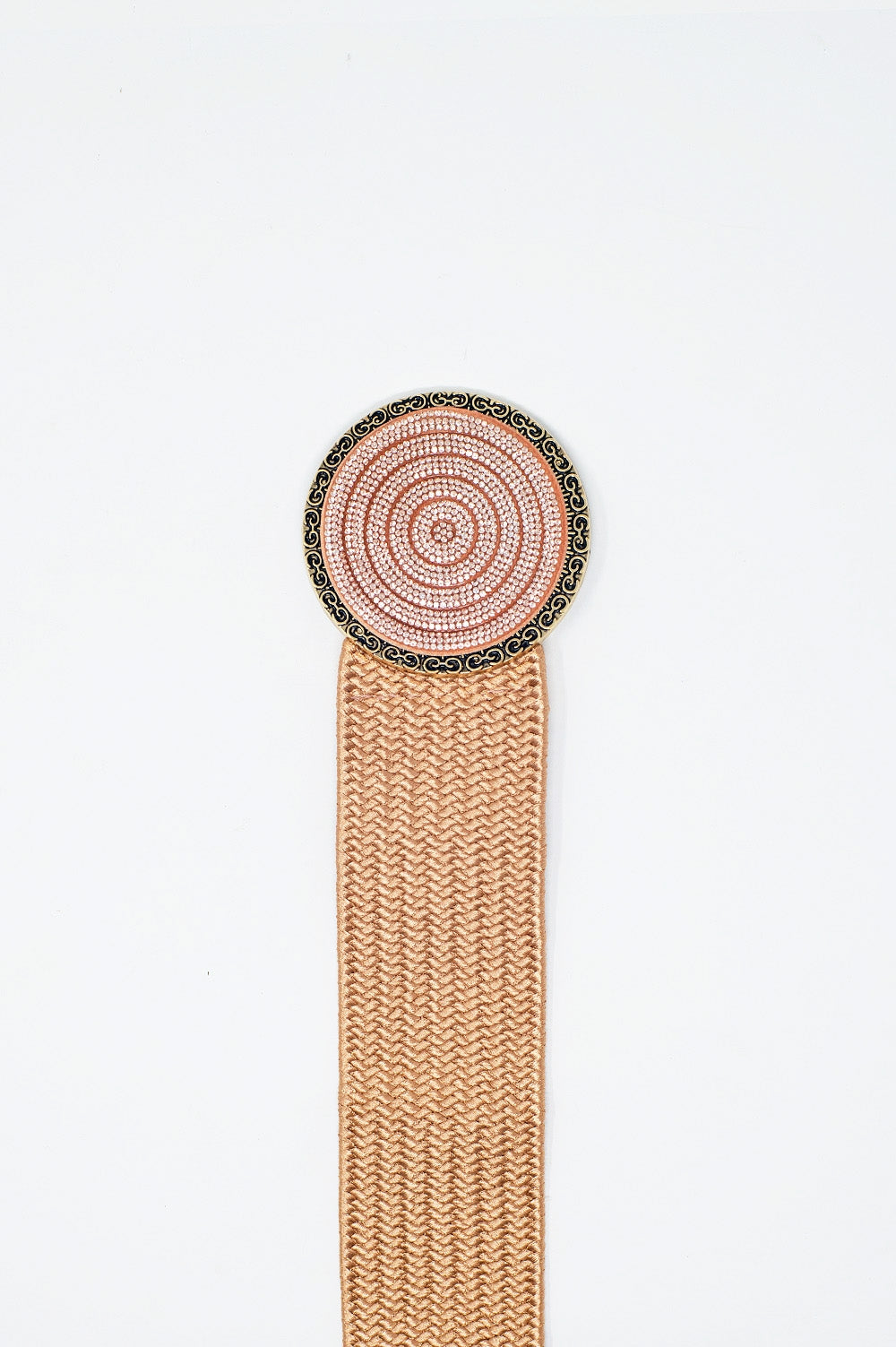 Pink woven belt with round buckle with rhinestones | Just Cool Beans