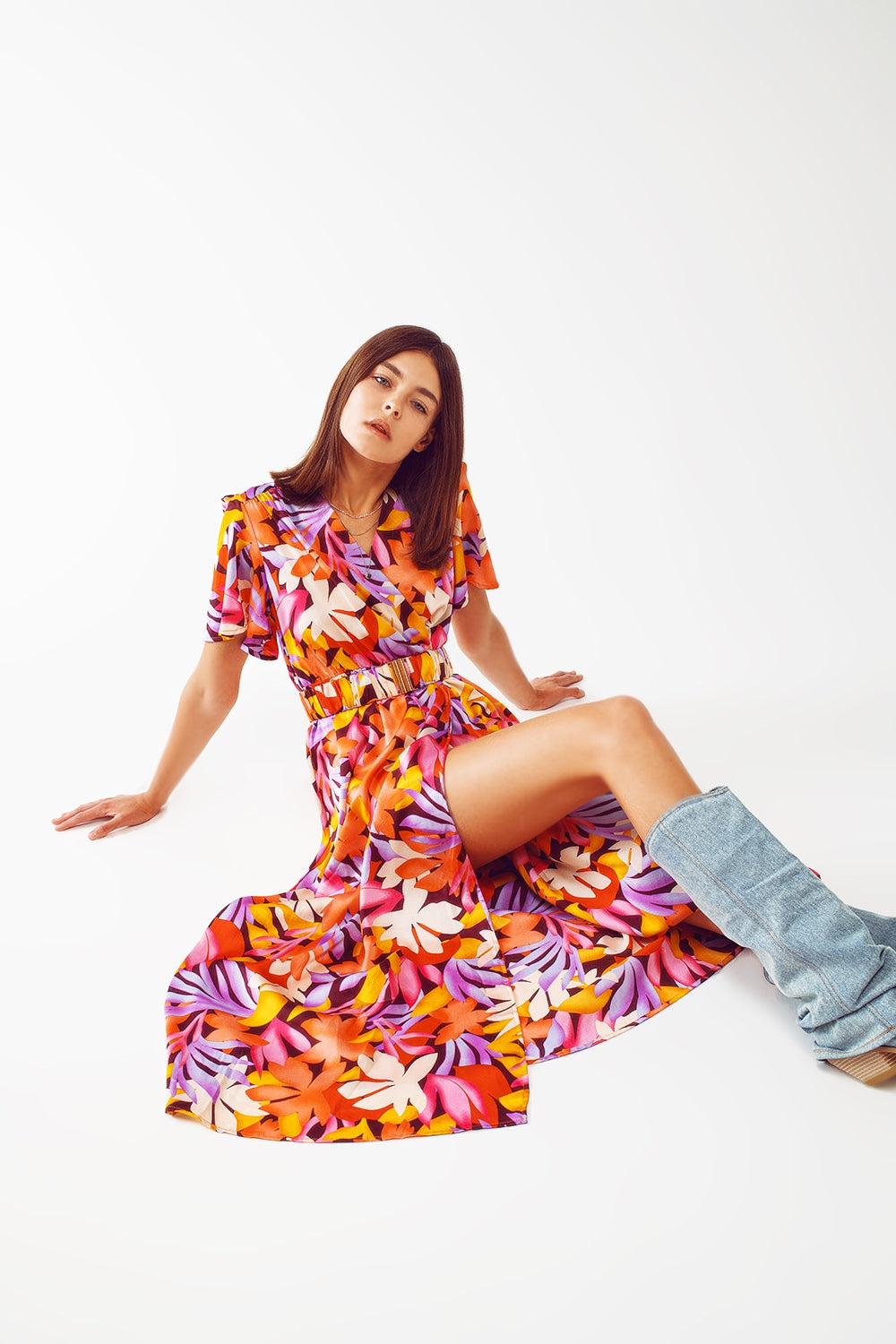 Pleated maxi v neck dress in multicolour | Just Cool Beans — dresses