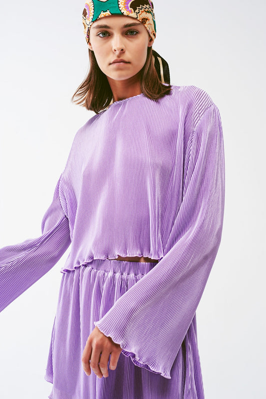 Pleated round neck crop top in lilac | Just Cool Beans — tops